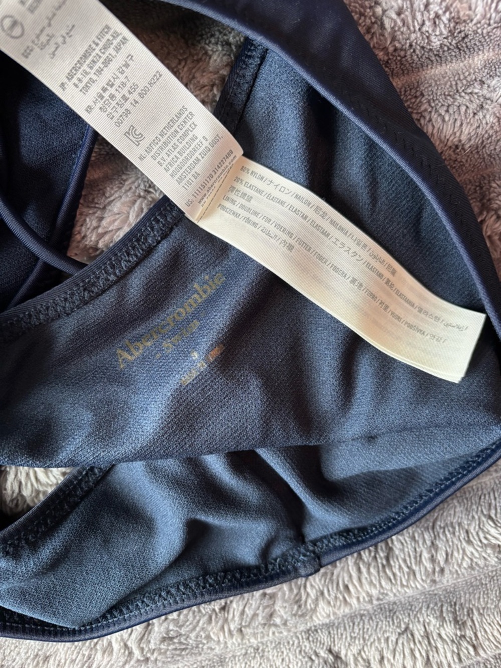 Abercrombie & Fitch Navy Ruffle One Piece Swimsuit Plunge Halter Chic Size Small - Picture 8 of 9